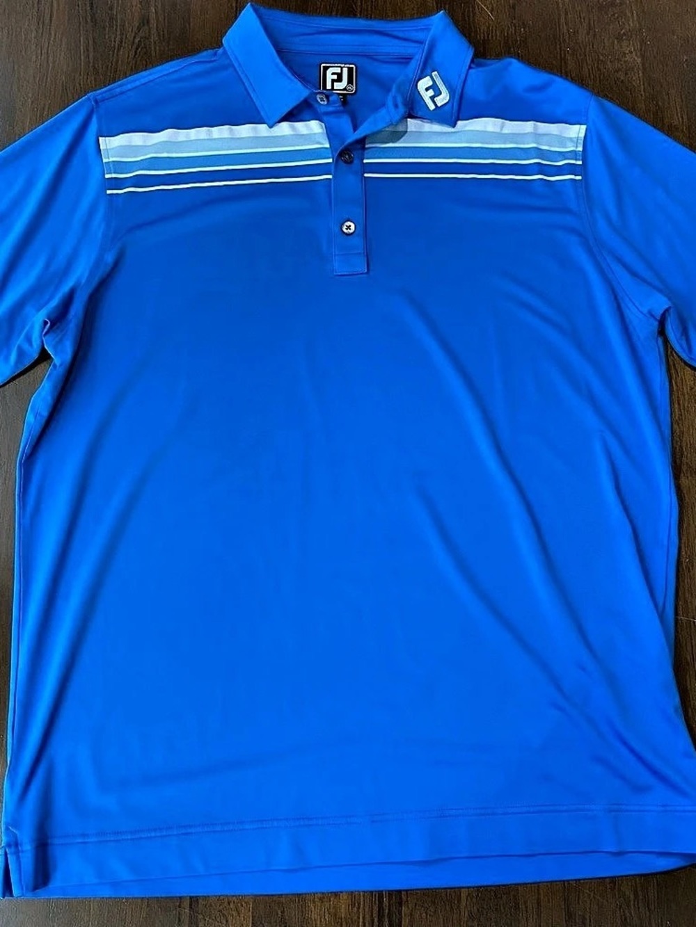 FootJoy Athletic Fit Polo Mens XL Blue Striped Golf Shirt Short Sleeve Stretch